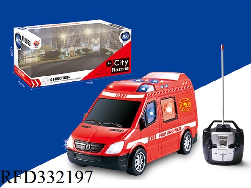 FOUR-WAY REMOTE CONTROL LIGHT AND MUSIC FIRE TRUCK (CAR BODY PRINTING)(NOT INCLUDE)