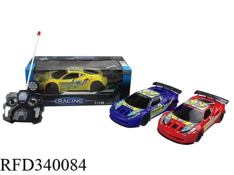 1:18 SIMULATION FOUR-WAY REMOTE CONTROL CAR WITH LIGHT RACING LOGO (RED, YELLOW AND BLUE) THREE COLO