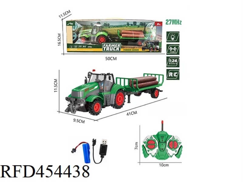1: WOOD TRANSPORT VEHICLE OF 24 FOUR-CHANNEL LIGHT REMOTE CONTROL FARMER'S CAR SERIES