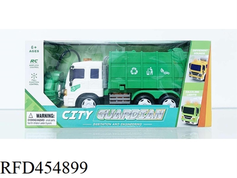 1:18 FOUR-CHANNEL LIGHT AND SOUND GREEN REMOTE CONTROL SIMULATION SANITATION CLEANING CAR