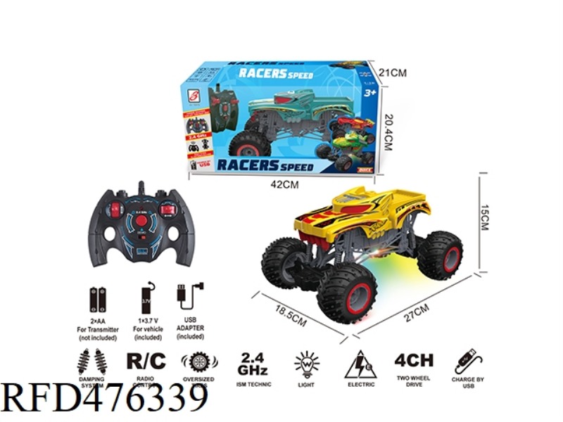 2.4G TIGER BIGFOOT CLIMBING REMOTE CONTROL CAR  (INCLUDE) WITH LIGHTS AT THE BOTTOM OF THE CAR