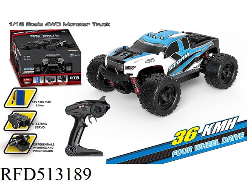 1:18 ALL-WHEEL-DRIVE FULL PROPORTION HIGH SPEED BIGFOOT (PICKUP) BLUE