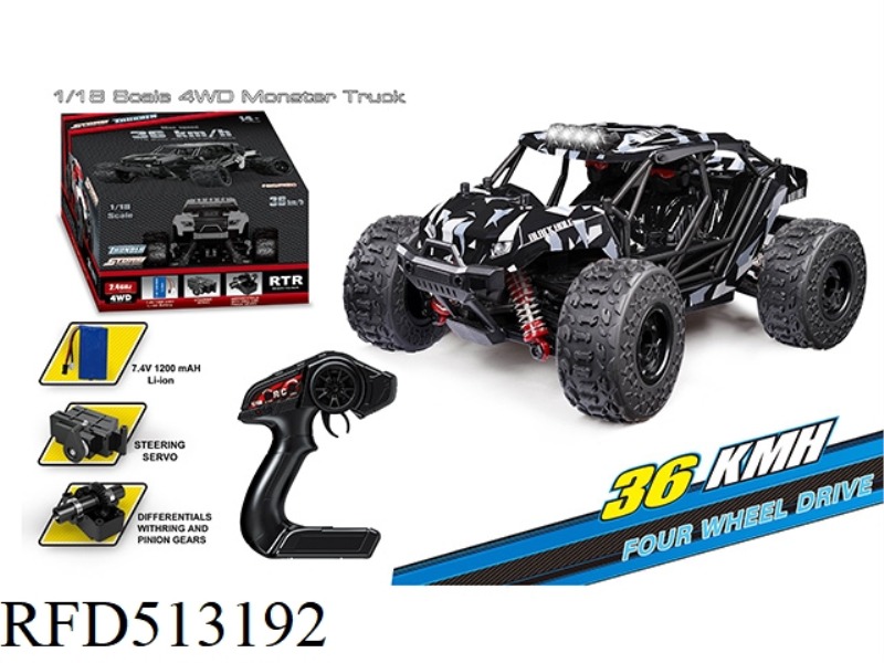1:18 ALL-WHEEL-DRIVE FULL SCALE HIGH SPEED BIGFOOT (DESERT OFF-ROAD) BLACK (WITH 4 LIGHTS)