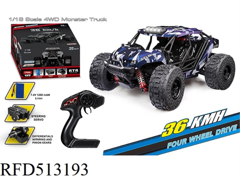 1:18 ALL-WHEEL-DRIVE FULL SCALE HIGH SPEED BIGFOOT (DESERT OFF-ROAD) PURPLE BLUE (WITH 4 LIGHTS)