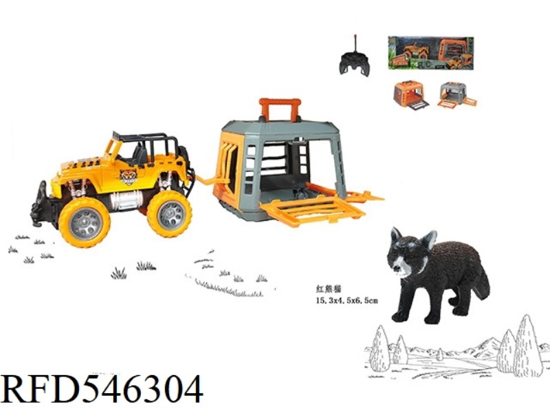 FOREST HUNTER 1:24 MEDIUM JEEP REMOTE CONTROL VEHICLE, WITH RED PANDA, CAGE BODY 2 COLORS MIXED