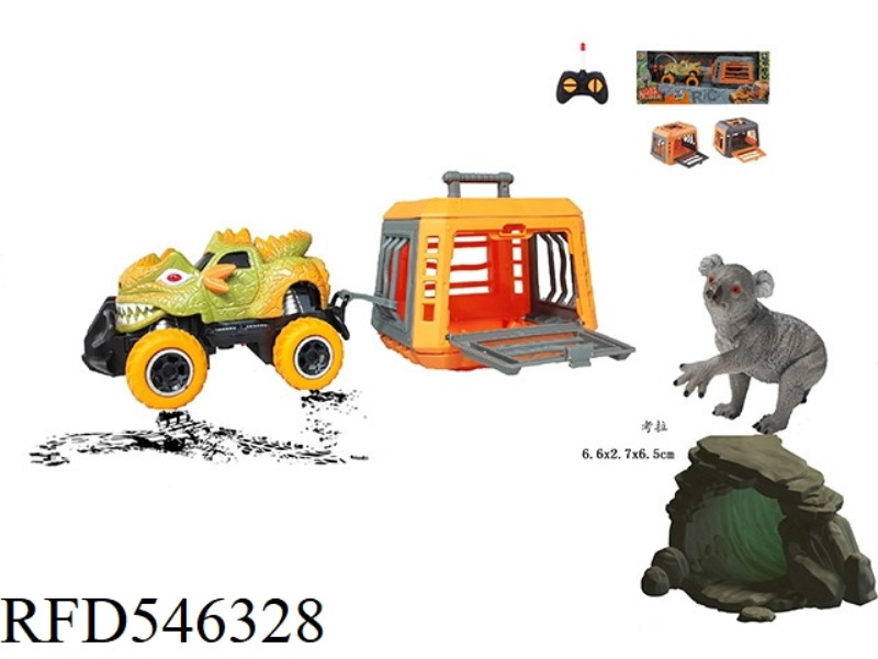 FOREST HUNTER 1:43 MONSTER REMOTE CONTROL CAR TOWED CAGE, WITH KOALA, CAGE BODY 2 COLORS MIXED