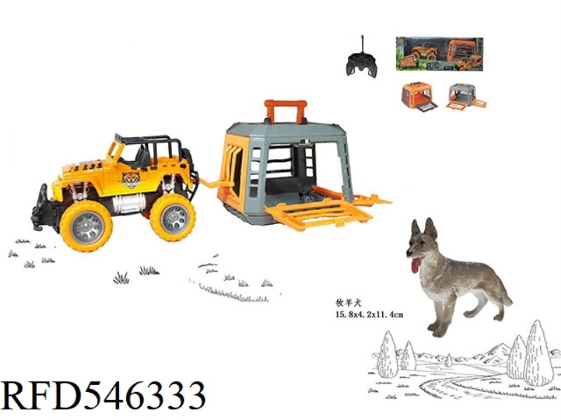 FOREST HUNTER 1:24 MEDIUM JEEP REMOTE CONTROL VEHICLE, WITH SHEPHERD DOG, CAGE BODY 2 COLOR MIX
