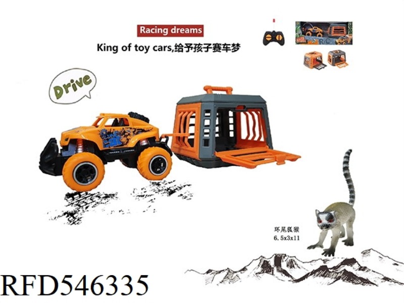 FOREST HUNTER 1:43 OVERLORD REMOTE CONTROL CAR TOW CAGE, WITH RING-TAILED LEMUR, CAGE BODY 2 COLORS