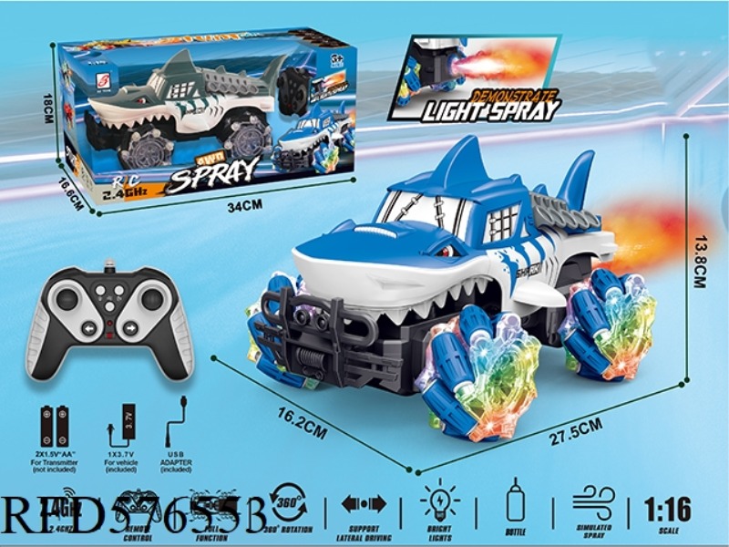2.4G SHARK 9-PASS SPRAY MONSTER REMOTE CONTROL CAR 1:16 WHEELS WITH LIGHTS