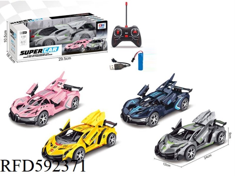 1:18 PACKAGE ELECTRIC SIMULATION FIVE-WAY ONE-BUTTON THREE-DOOR REMOTE CONTROL CAR (2 4-COLOR MIXED)