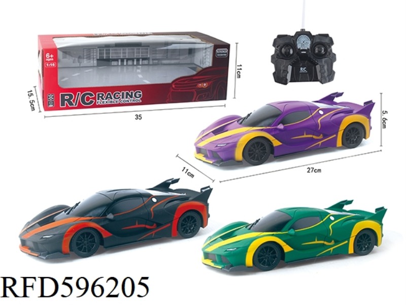 1:16 FOUR-WAY REMOTE CONTROL CAR WITH LIGHTS (BLACK, GREEN AND PURPLE 3 COLOR MIX)