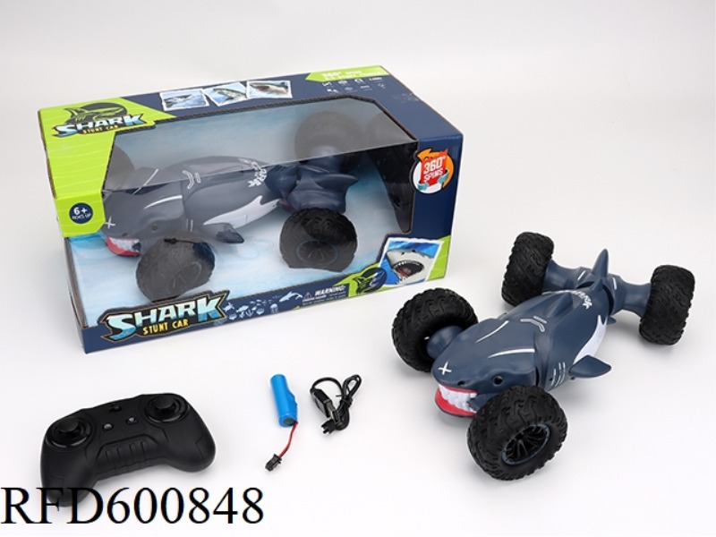6 THROUGH TWIST SHARK STUNT CAR WITH LIGHTS AND MUSIC (NORMAL WHEEL/NO WATCH)