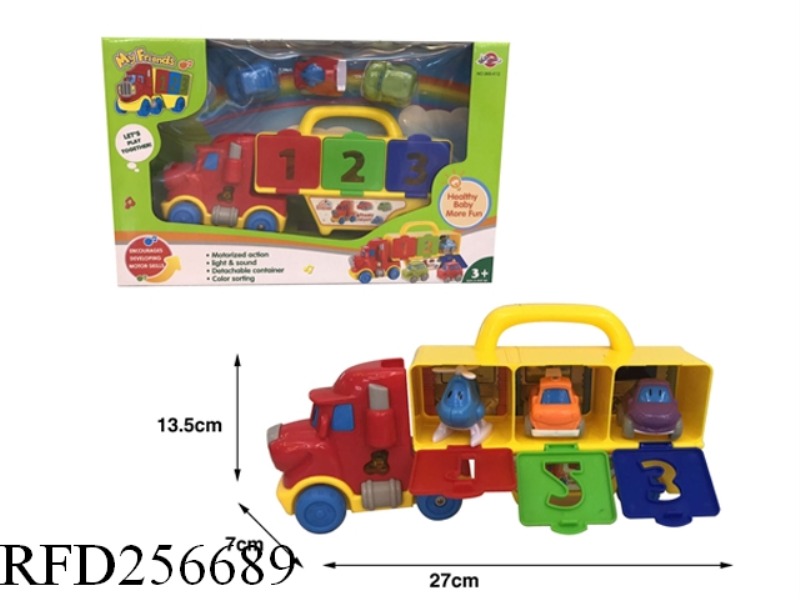 B/O CARTOON CONTAINER TRUCK WITH MUSIC(WITH CAR 3PCS)