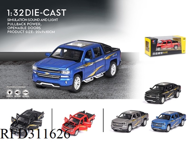 1:28 B/O PULL BLACK CHEVY PICKUP TRUCK WITH LIGHT,SOUND