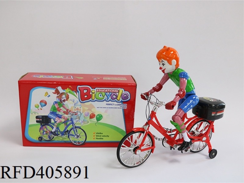 CLOWN MAN RIDING BICYCLE WITH COLORFUL LIGHT AND MUSIC