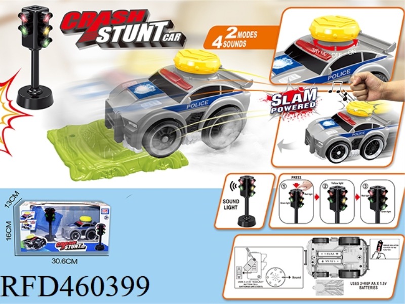 SLAP COLLISION JUMP ELECTRIC POLICE CAR SET (WITH TRAFFIC LIGHTS + BARRICADES)