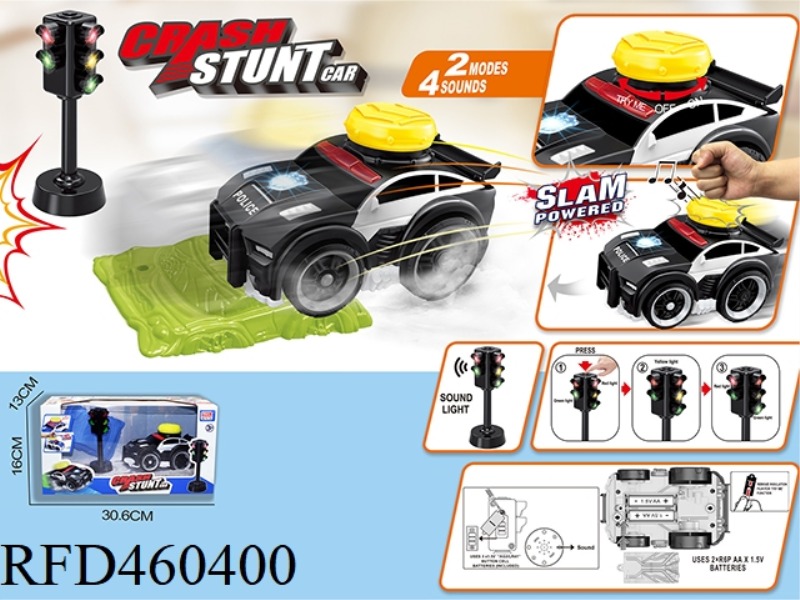 SLAP COLLISION JUMP ELECTRIC POLICE CAR SET (WITH TRAFFIC LIGHTS + BARRICADES)