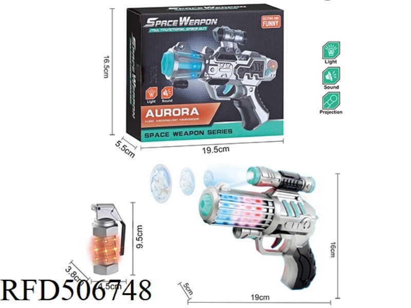 SPRAY PAINTED ACOUSTO-LIGHT PROJECTION SPACE GUN WITH ACOUSTO-LIGHT GRENADE