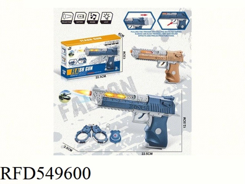 ELECTRIC LIGHT AND MUSIC WITH MILITARY PROJECTION GUN (DESERT EAGLE) WITH HANDCUFF SET 2*AA DOES NOT