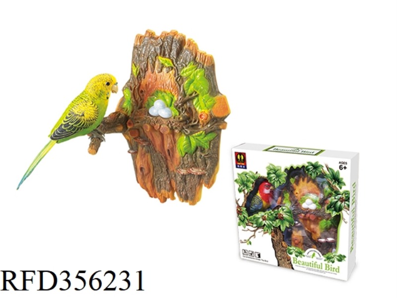 WALL-MOUNTED GREEN TIGER SKIN VOICE CONTROL PARROT (SINGLE BIRD)