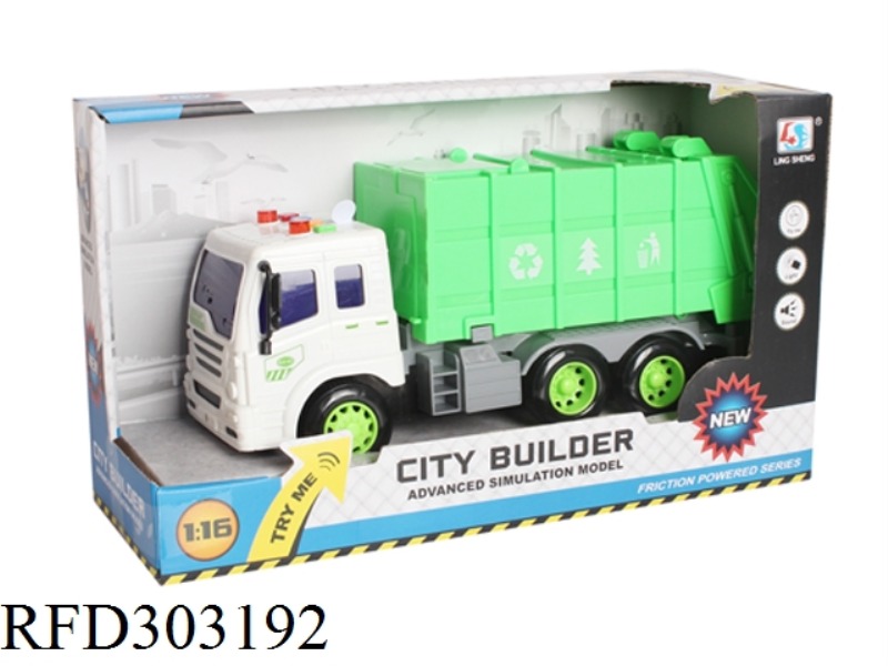 1:16 FRICTION CITY GARBAGE CAR WITH LIGHT AND MUSIC(INCLUDE BATTERY)