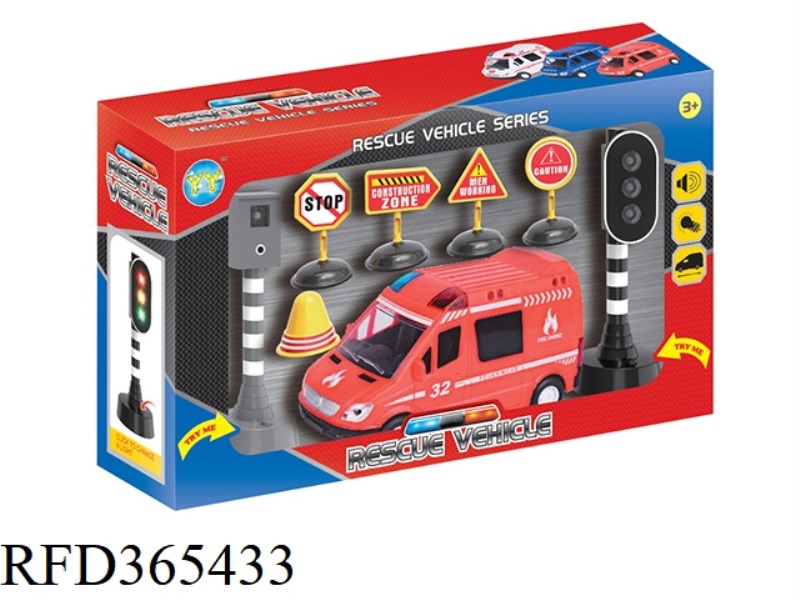 7-INCH INERTIAL FIRE ALARM CAR WITH TRAFFIC LIGHTS AND ROADBLOCKS