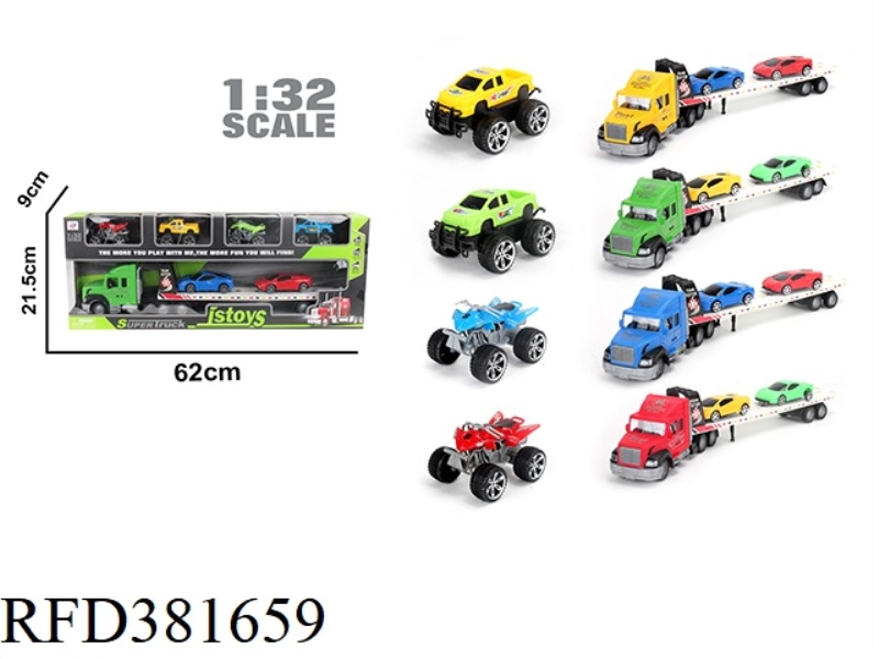 INERTIAL FLATBED TRUCK TOW 2 CARS PLUS 4 TROLLEYS