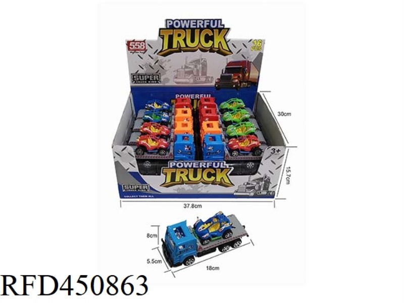 18CM INERTIAL TRACTOR CAR WITH 1 7CM SLIDING KART, 3 COLORS-RED/YELLOW/BLUE