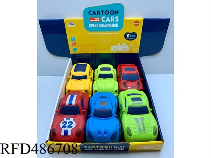 INERTIA CARTOON CAR WITH 6 DISPLAY BOXES (6 MODELS AND 4 COLORS RANDOMLY MIXED)