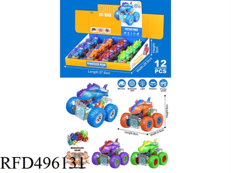 DOUBLE INERTIA ROTATING STUNT ROLLER ALLIGATOR CAR WITH LIGHTS 12PCS
