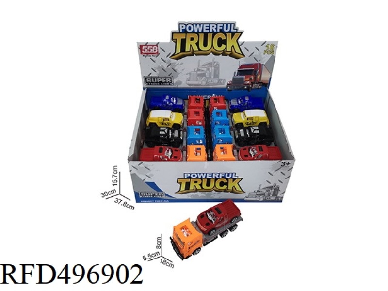 18 CM INERTIA TRACTOR VEHICLE A 10 CM BOAI PICKUP TRUCK, 3 COLORS - RED/YELLOW/BLUE 16PCS
