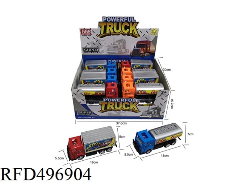 18 CM INERTIA TRACTOR CONTAINER TRUCK/TANKER, 2 TYPES OF 3 COLORS - RED/YELLOW/BLUE 16PCS