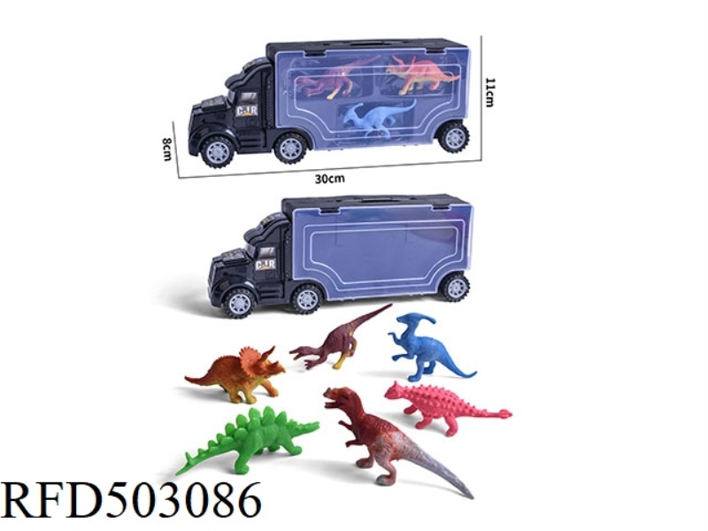 A PORTABLE CONTAINER CARRYING SIX DINOSAURS