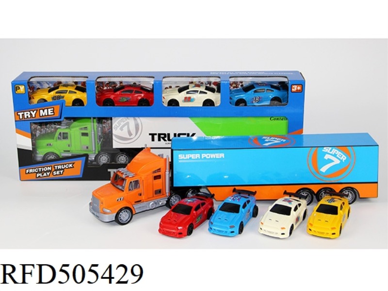 INERTIAL CONTAINER TRUCK PLUS 4 BMW RACING CARS (SET)