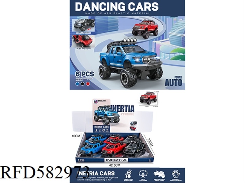 FORD RAPTOR SIMULATION INERTIAL CAR, THREE BUTTONS, LIGHTS AND MUSIC, INCLUDING 6PCS