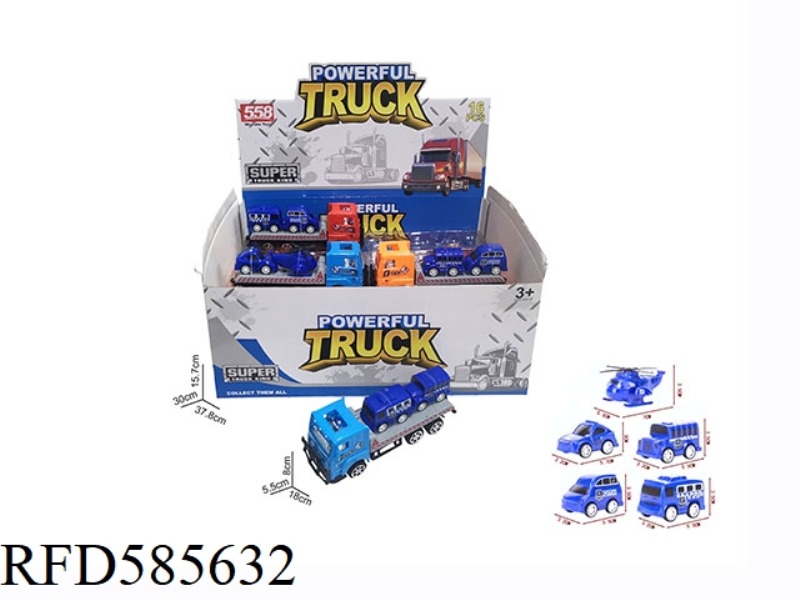 18 CM INERTIA TRACTOR-MOUNTED 2 5.5 CM PULL-BACK POLICE CARS 16PCS
