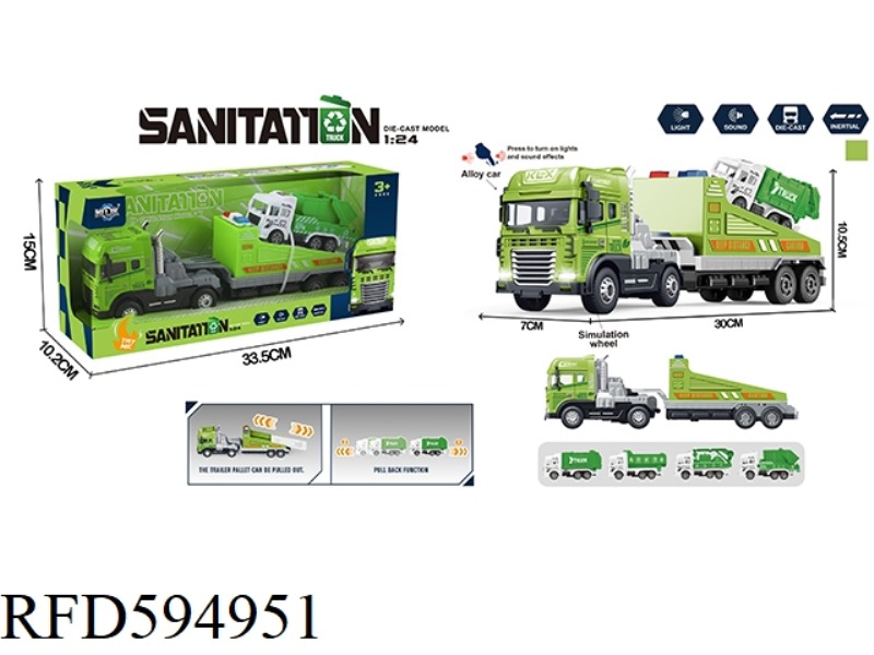INERTIAL ALLOY RESCUE TRAILER WITH SANITATION VEHICLE WITH LIGHTING AND MUSIC.