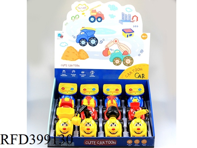ABS PULL BACK CARTOON ENGINEERING FIRE POLICE CAR 12PCS
