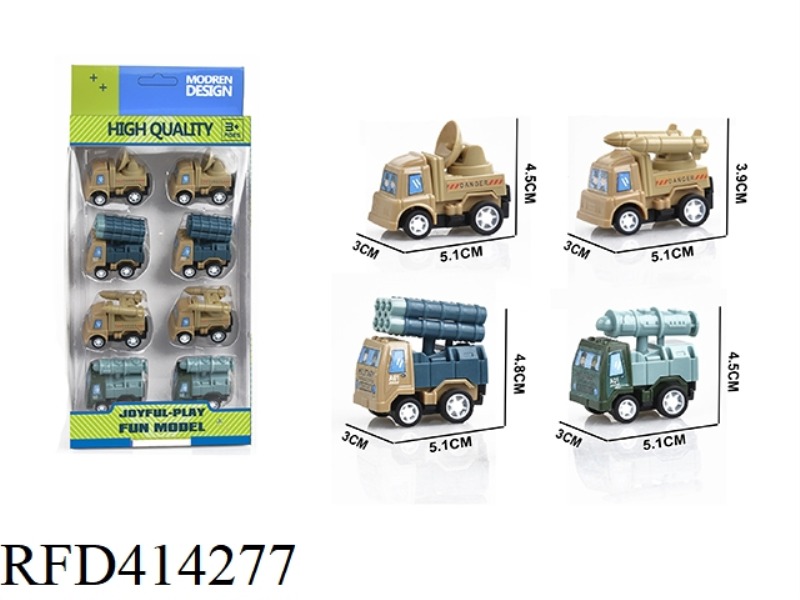 FOUR TYPES OF AB PULL BACK MILITARY ENGINEERING VEHICLES (8 PACKS)