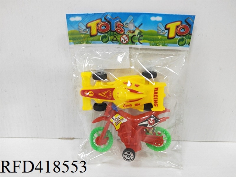 PULL BACK SOLID COLOR FORMULA CAR AND MOTORCYCLE (2 PCS)