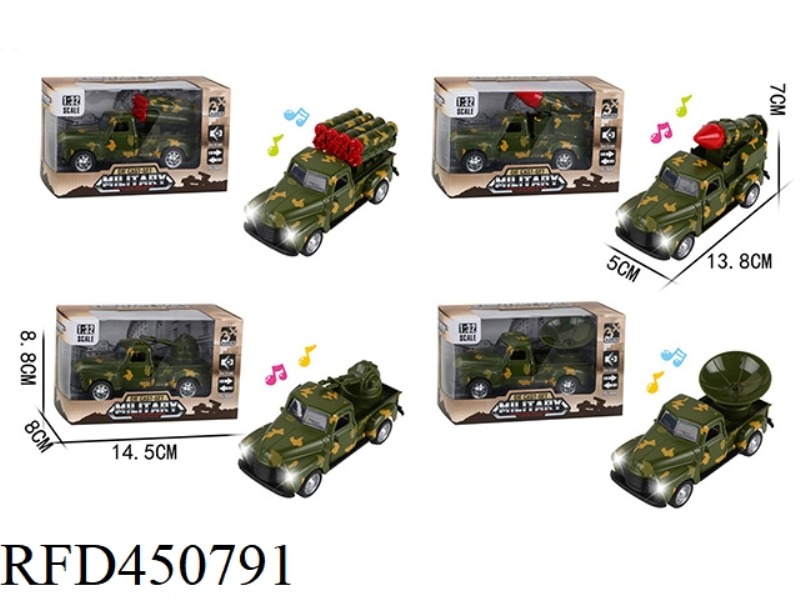 PULL BACK ALLOY MILITARY VEHICLE (LIGHTING MUSIC, DOOR OPENING, FOUR MIXED)