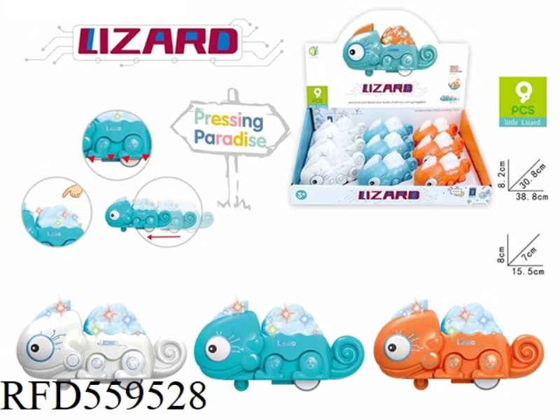 PRESS THE MECHANICAL LIZARD (WITH LIGHTS, MUSIC AND ELECTRICITY)
DISPLAY BOX (9PCS)