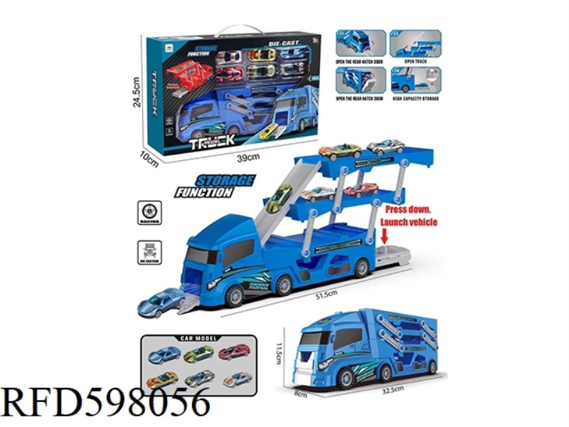 MULTI-STOREY CONTAINER TRUCK WITH EJECTION +6 PLASTIC SPORTS CARS
