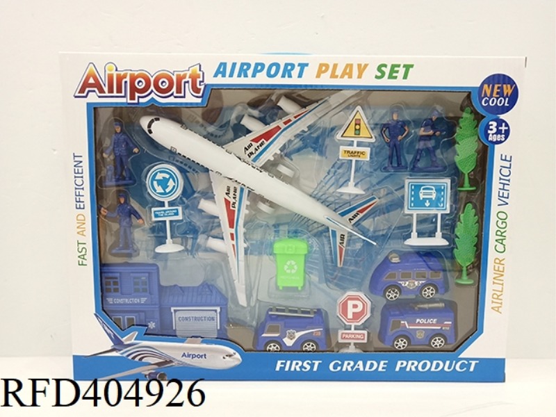 PLANE POLICE SET (A PULL BACK PLANE + 3 TAXI WAGONS)