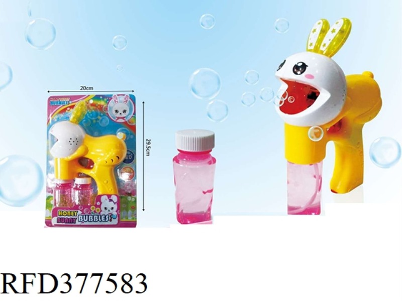 ENGLISH VERSION, SOLID COLOR RABBIT WITH 3 LIGHTS DOUBLE FLASH, WITH MUSIC BUBBLE GUN, WITH TWO BOTT
