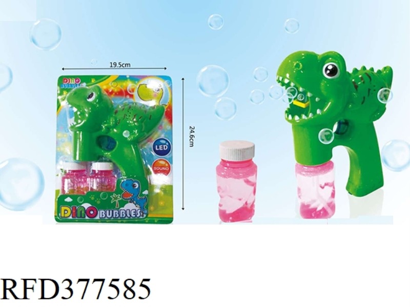 ENGLISH VERSION CARTOON DINOSAUR WITH LIGHTS, MUSIC BUBBLE GUN, WITH TWO BOTTLES OF 80ML WATER