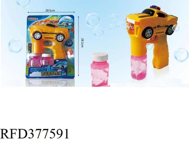 ENGLISH VERSION YELLOW POLICE CAR LIGHT MUSIC BUBBLE GUN WITH TWO BOTTLES OF 80ML WATER