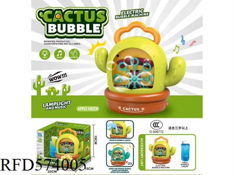 CACTUS BUBBLE MACHINE WITH LIGHTS AND MUSICGHTS AND MUSIC