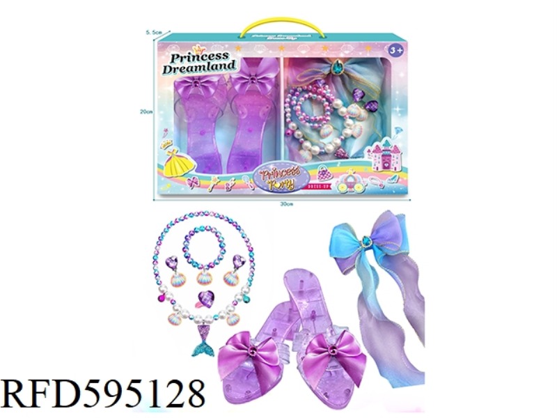 GIRLS PRINCESS HIGH HEELS MERMAID NECKLACE BRACELET RING EAR CLIP BOW STREAMER CROWN NECKLACE JEWELR