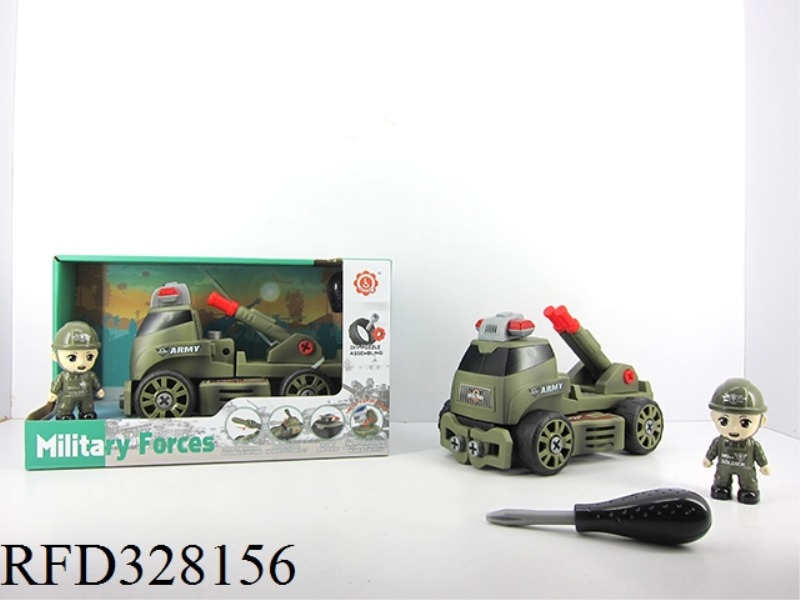 SLIDE DIY BLOCKS MILITARY CAR WITH LIGHT AND MUSIC